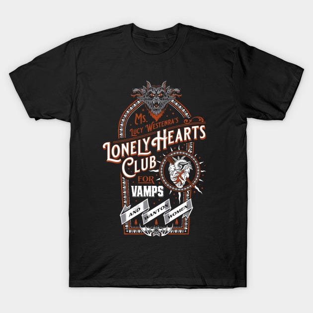 Vampire Lonely Hearts Club - Dracula  - Vintage Distressed Victorian Gothic T-Shirt by Nemons